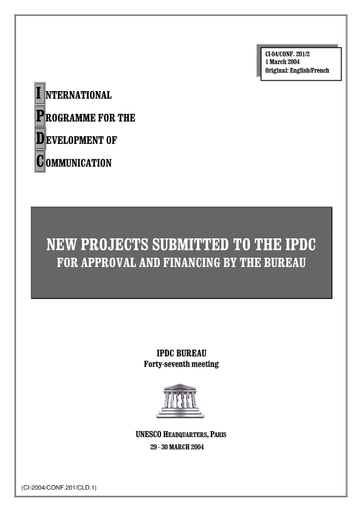 New projects submitted to the IPDC for approval and financing by the Bureau