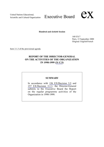 Xxxxx16 - Report of the Director-General on the activities of the Organization in  1998-1999 (31 C/3)