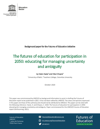 The futures of education for participation in 2050: educating for managing  uncertainty and ambiguity
