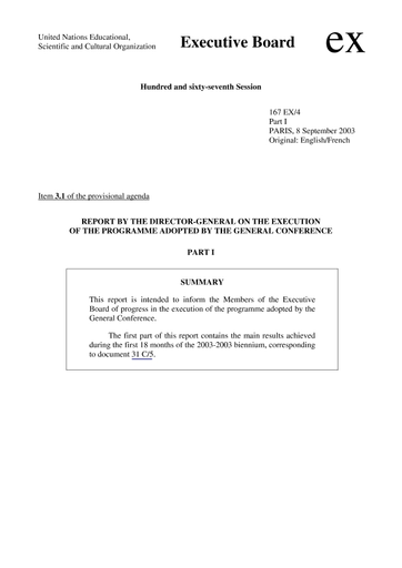 Report by the Director-General on the execution of the programme