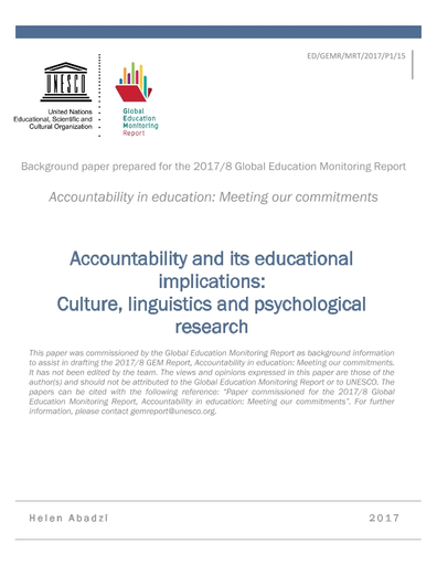 Accountability And Its Educational Implications Culture Linguistics And Psychological Research Unesco Digital Library