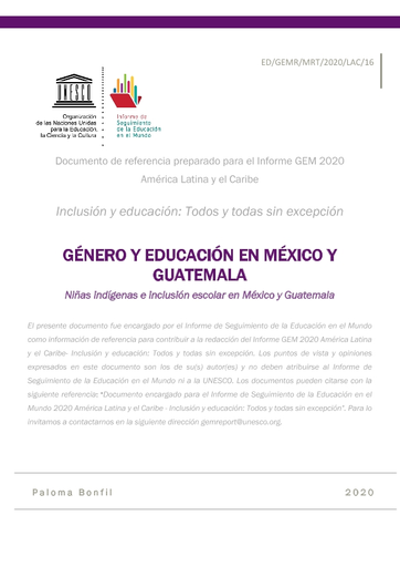 Género y educación en México y Guatemala: niñas indígenas e inclusión  escolar en México y Guatemala