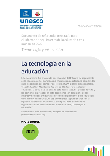 Documento de referencia preparado para el Informe de seguimiento de la  educación en el mundo de 2023, Tecnología y educación: La tecnología en la  educación