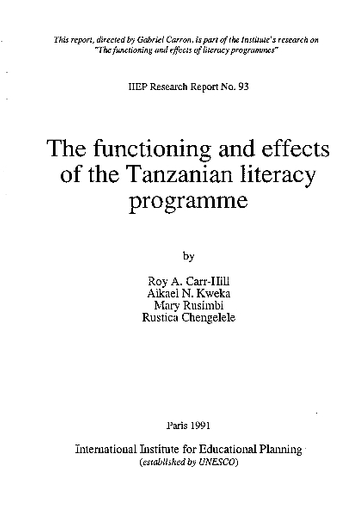 361px x 512px - The Functioning and effects of the Tanzanian literacy programme