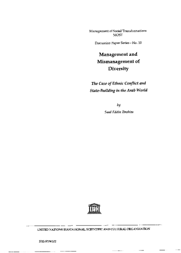 Management and mismanagement of diversity: the case of ethnic conflict ...