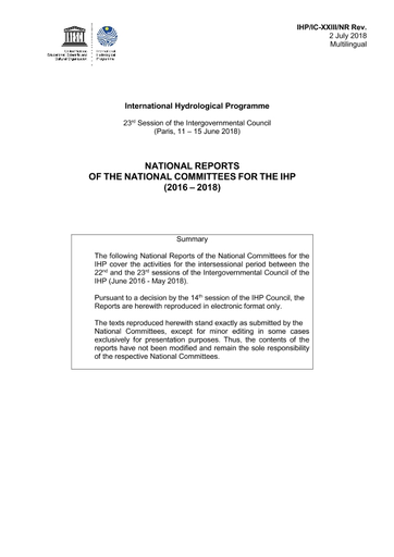 National Reports Of The National Committees For The Ihp 2016 2018