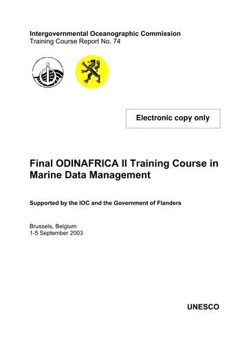 Final Odinafrica Ii Training Course In Marine Data Management Brussels Belgium 1 5 September 03