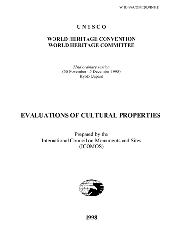 https://unesdoc.unesco.org/in/rest/Thumb/image?id=p%3A%3Ausmarcdef_0000245498&author=International+Council+on+Monuments+and+Sites&title=Evaluations+of+cultural+properties&year=1998&TypeOfDocument=UnescoPhysicalDocument&mat=PGD&ct=true&size=512&isPhysical=1