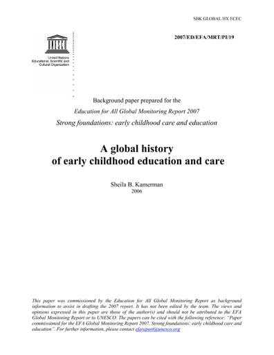 A Global History Of Early Childhood Education And Care Unesco Digital Library