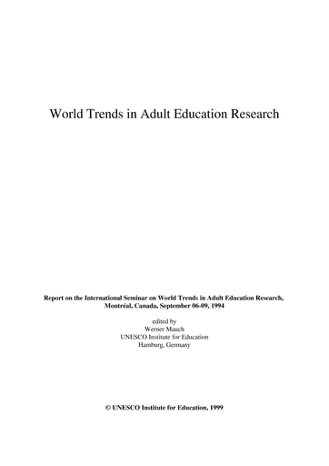 World Trends In Adult Education Research Report Unesco Digital
