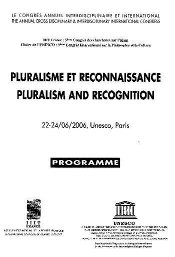 The Annual Cross Disciplinary And Interdisciplinary International Congress Pluralism And Recognition Unesco Paris 22 24 06 06 Programme