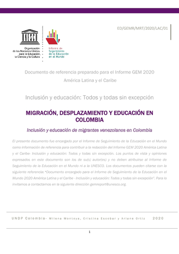 Migración, desplazamiento y educación en Colombia: inclusión y educación de  migrantes venezolanos en Colombia