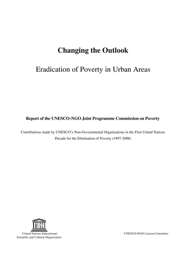 Changing the outlook: eradication of poverty in urban areas