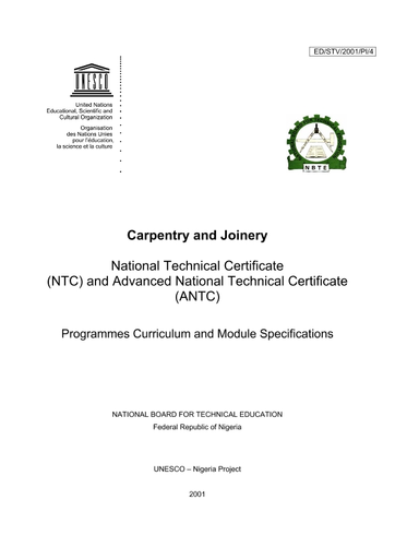 Carpentry And Joinery National Technical Certificate Ntc And