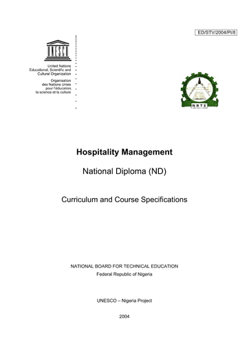 Hospitality Management National Diploma Nd Curriculum And