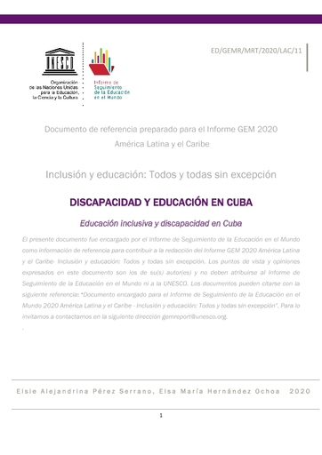 Discapacidad y educación en Cuba: educación inclusiva y discapacidad en Cuba