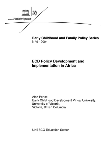 Ecd Policy Development And Implementation In Africa Unesco