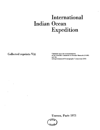International Indian Ocean Expedition: collected reprints, VII