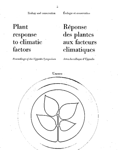 Plant response to climatic factors: proceedings of the Uppsala Symposium