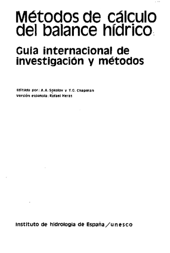 Métodos de cálculo del balance hídrico: guia internacional de investigación  y métodos