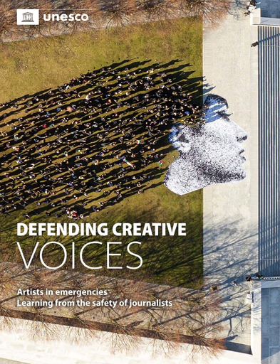 https://unesdoc.unesco.org/in/rest/Thumb/image?id=p%3A%3Ausmarcdef_0000385265&isbn=9789231005886&author=Soraide%2C+Rosario&title=Defending+creative+voices%3A+artists+in+emergencies%2C+learning+from+the+safety+of+journalists&year=2023&TypeOfDocument=UnescoPhysicalDocument&mat=BKS&ct=true&size=512&isPhysical=1