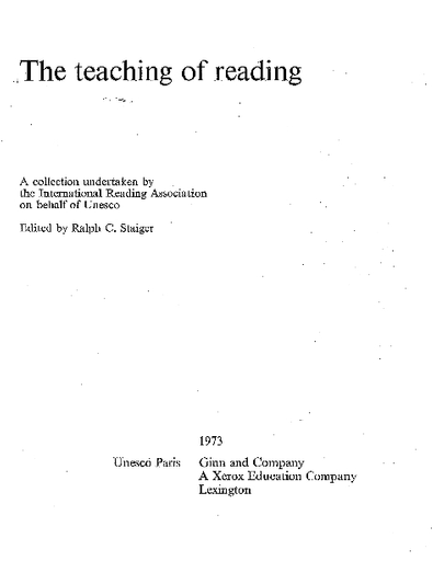The Teaching Of Reading Unesco Digital Library