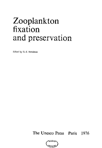 Zooplankton fixation and preservation