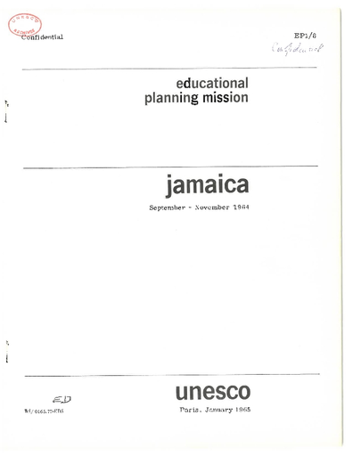 Educational planning mission: Jamaica, September - November 1964
