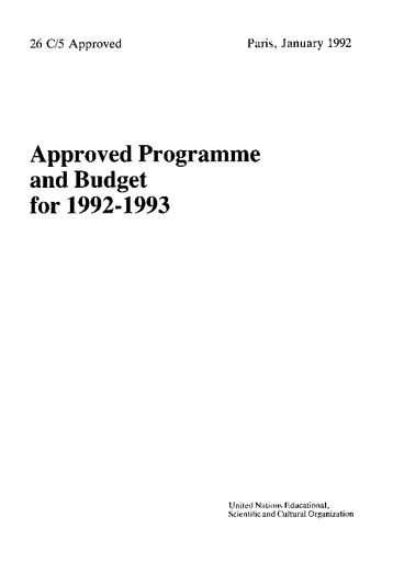 Approved Programme and Budget for 1992-1993
