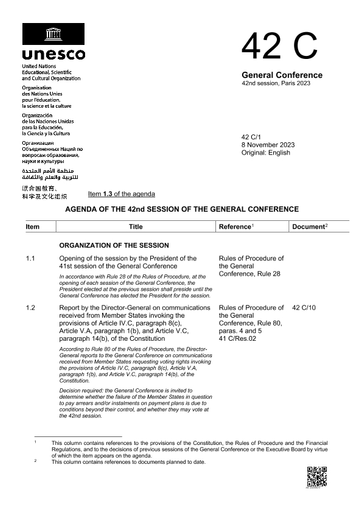 Agenda of the 42nd session of the General Conference