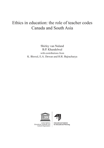 Ethics in education: the role of teacher codes. Canada and South Asia