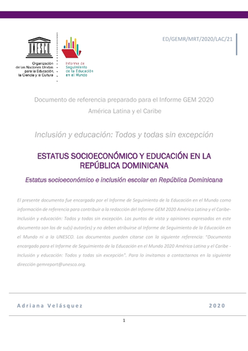 Estatus socioeconómico y educación en la República Dominicana: estatus  socioeconómico e inclusión escolar en República Dominicana