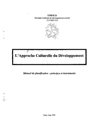 L Approche Culturelle Du Developpement Manuel De Planification Principes Et Instruments