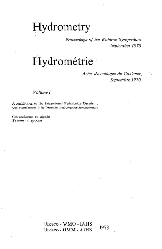 Hydrometry: proceedings of the Koblenz Symposium