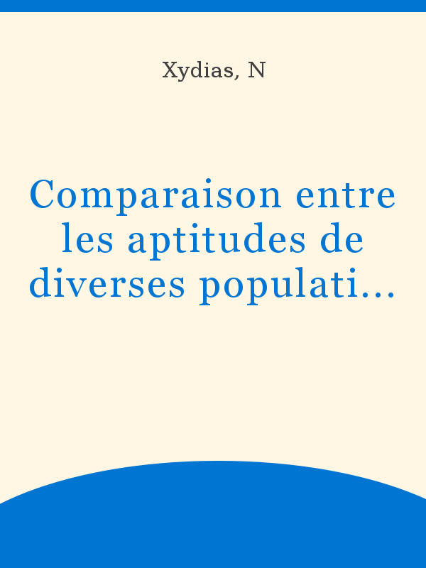 Comparaison Entre Les Aptitudes De Diverses Populations Sahariennes