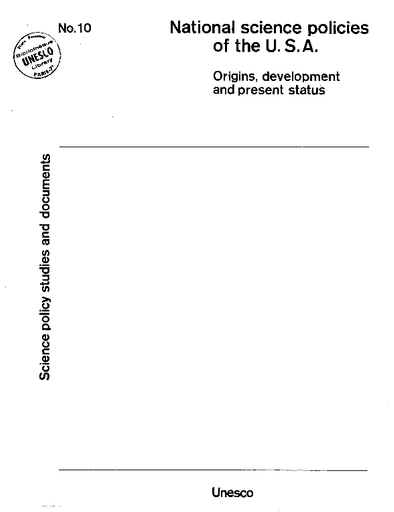 National Science Policies Of The U S A Origins Development And