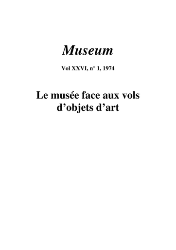 Le Musée face aux vols d'objets d'art: editorial
