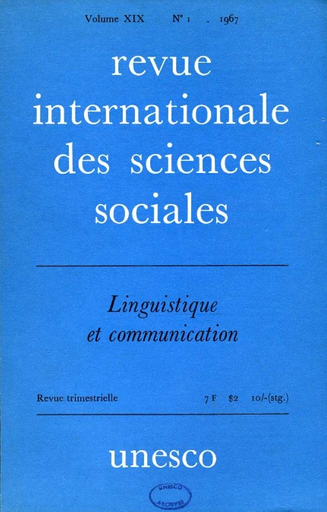 Revue internationale des sciences sociales, XIX, 1