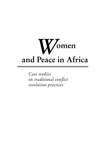 Women And Peace In Africa Case Studies On Traditional