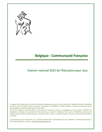 Education Pour Tous évaluation Nationale 2015 Communauté