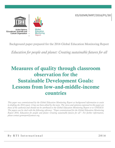 Measures of quality through classroom observation for the Sustainable  Development Goals: lessons from low-and-middle-income countries