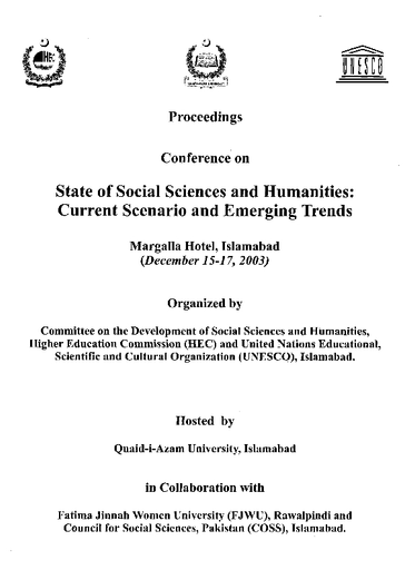 373px x 512px - Conference on State of Social Sciences and Humanities: Current Scenario and  Emerging Trends, Islamabad, December 15-17, 2003; proceedings