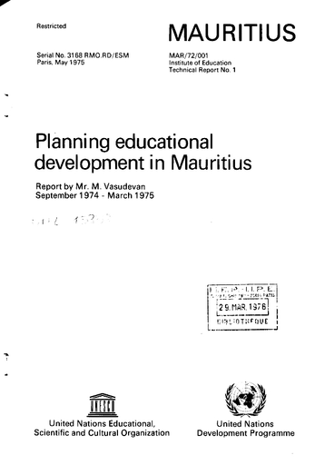 Planning educational development in Mauritius - (mission