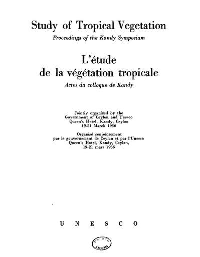 Study Of Tropical Vegetation Proceedings Of The Kandy Symposium Unesco Digital Library
