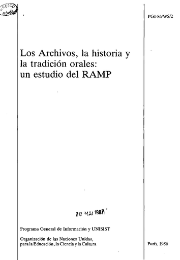 Erradicar insertar el fin Los Archivos, la historia y la tradición orales: un estudio del RAMP