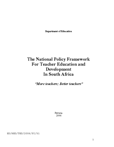 The National Policy Framework For Teacher Education And