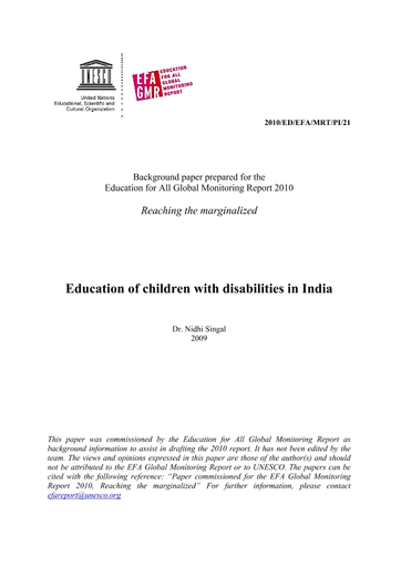 Education Of Children With Disabilities In India Unesco Digital
