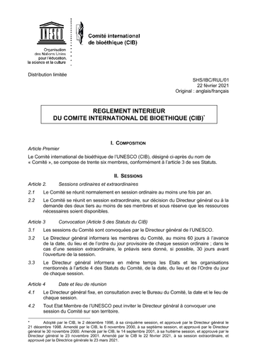 hektar forbundet afbryde Le Règlement intérieur du Comité international de bioéthique (CIB)