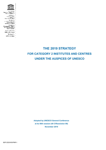 The 2019 Strategy for Category 2 Institutes and Centres under the