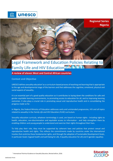 Legal framework and education policies relating to family life and HIV  education; Regional series: Nigeria